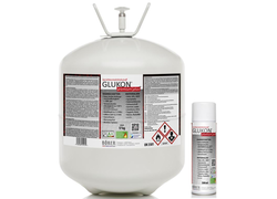 Großer Druckbehälter und Sprühdose des Sprühkontaktklebstoffes "GLUKON premium plus"