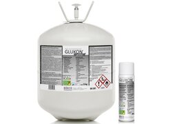 Großer Druckbehälter und Sprühdose des Sprühklebstoffes "GLUKON® prime"