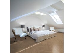 Schlafzimmer, Bett, Stuhl, Bodenbelag