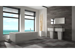 Designboden SLY Square, Badezimmer mit Badewanne und Waschbecken