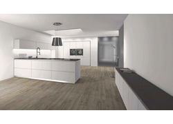 Designboden SLY XL, weiße Küche mit Inseltheke
