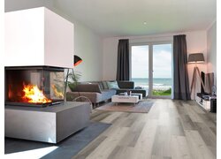 Wohnzimmer, Kaminofen, Bodenbelag