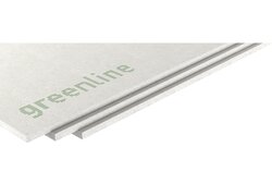 Gipsfaser-Platte greenline, drei weiße Platten fächerförmig übereinander gestapelt
