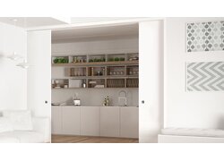 Helle Küchen Außenansicht mit weiße Türe