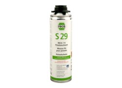 Eine Dose des Produkts „RECA S29 1K Pistolenschaum“ von „Reca“, grauer PU-Schaum zur Anwendung mit einer Pistole,Schallminderungswirkung von 61 dB, Schaum-Ausbeute von bis zu 42 Litern.