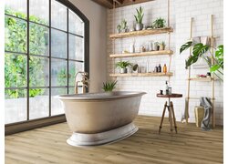 Beleuchtetes Badezimmer mit Designböden
